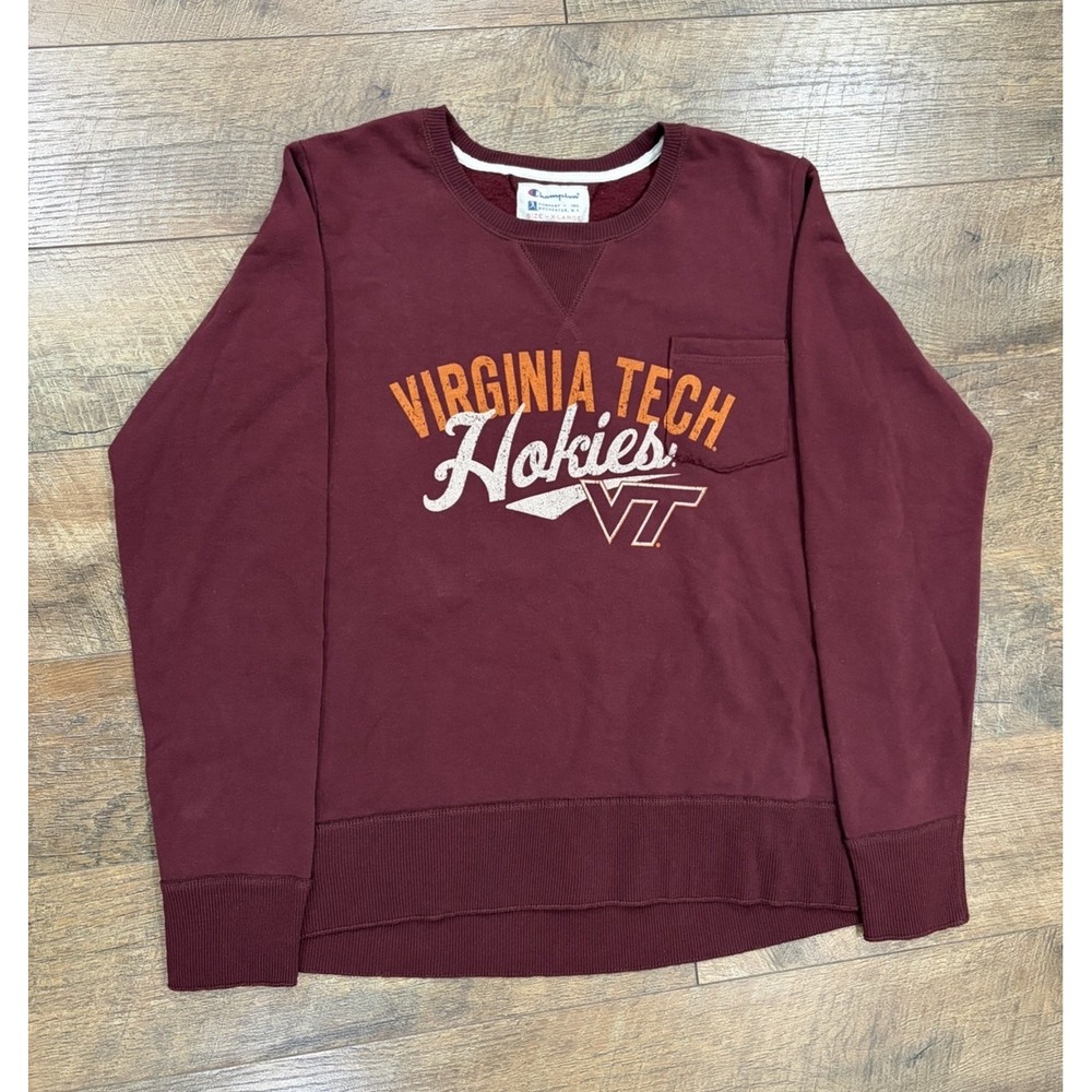 Vintage 90s Champion Virginia Tech Hokies Crewneck Sweatshirt Brick Red XL